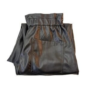 Zara Baggy Faux Leather Pants Ruched Waist SZ 12 EUR44 NWT